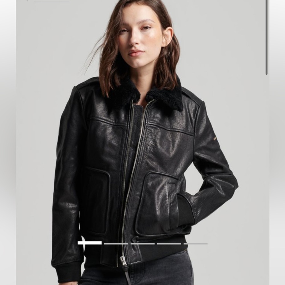 Superdry Black Leather Aviation Jacket